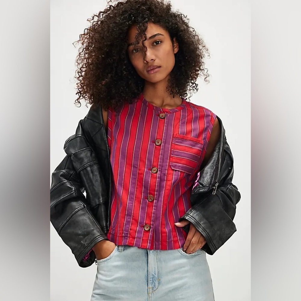 Free People Emilia Vest Red and Purple NWT